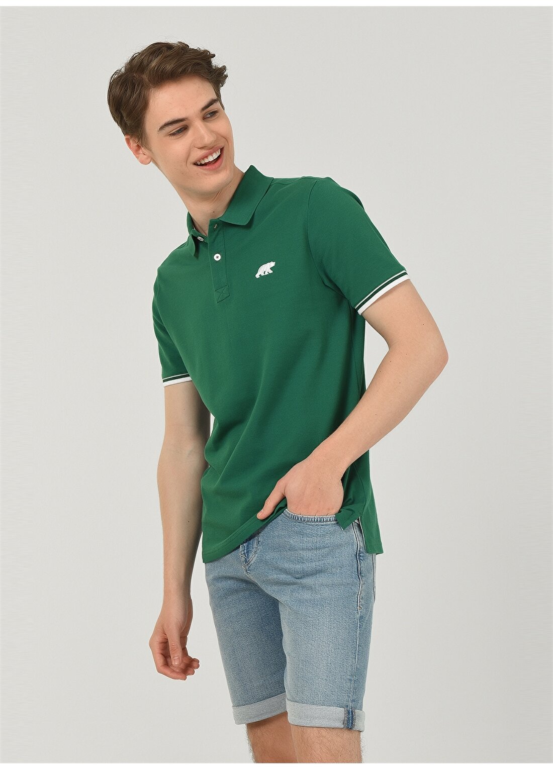 Ucla Polo Yaka Nakışlı Yeşil Erkek Polo T-Shirt BRUNO