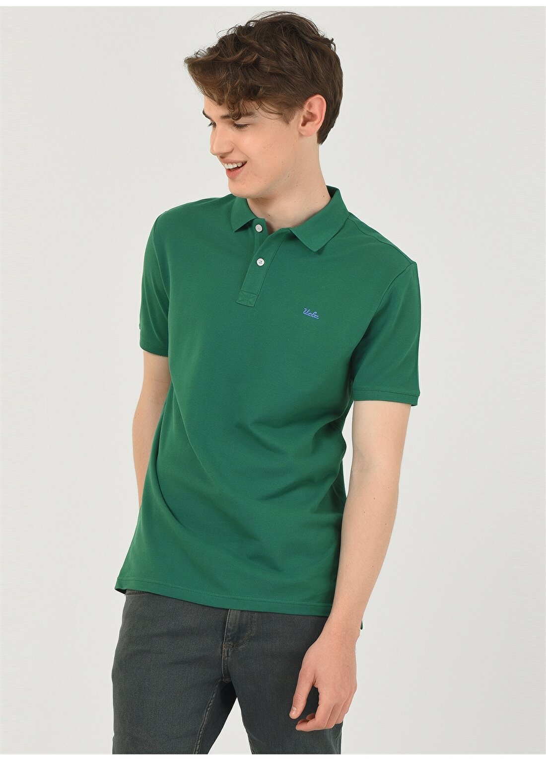 Ucla Polo Yaka Nakışlı Yeşil Erkek Polo T-Shirt LAKE