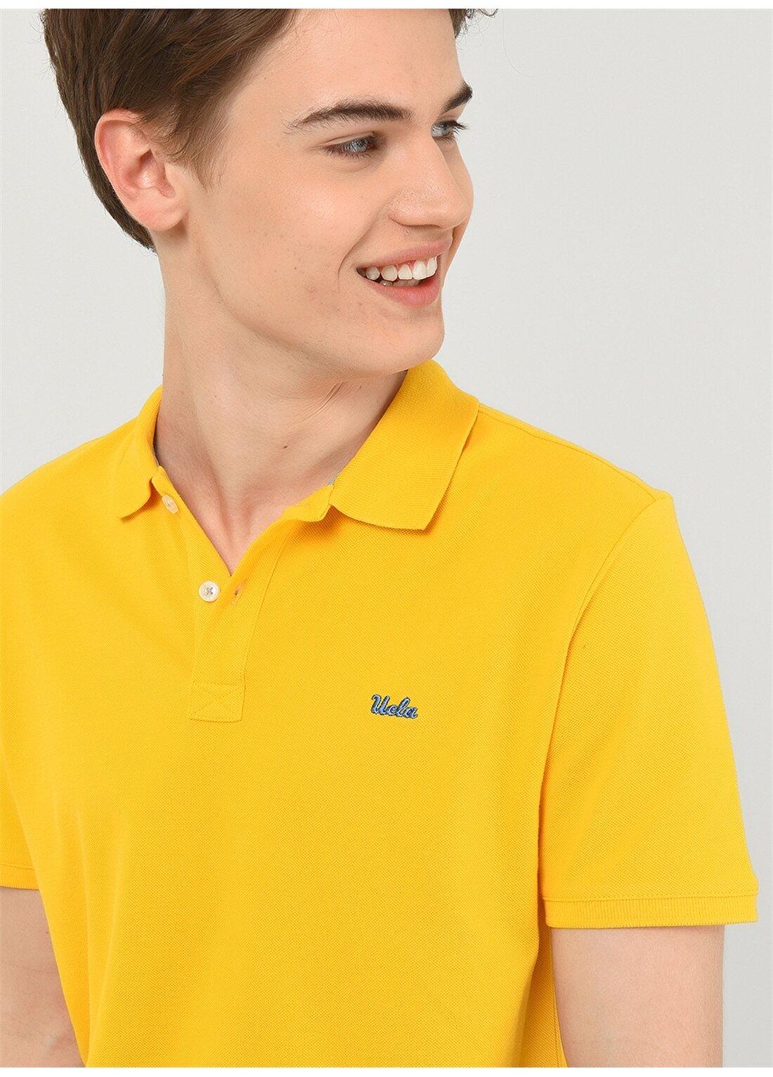 Ucla Polo Yaka Nakışlı Sarı Erkek Polo T-Shirt LAKE