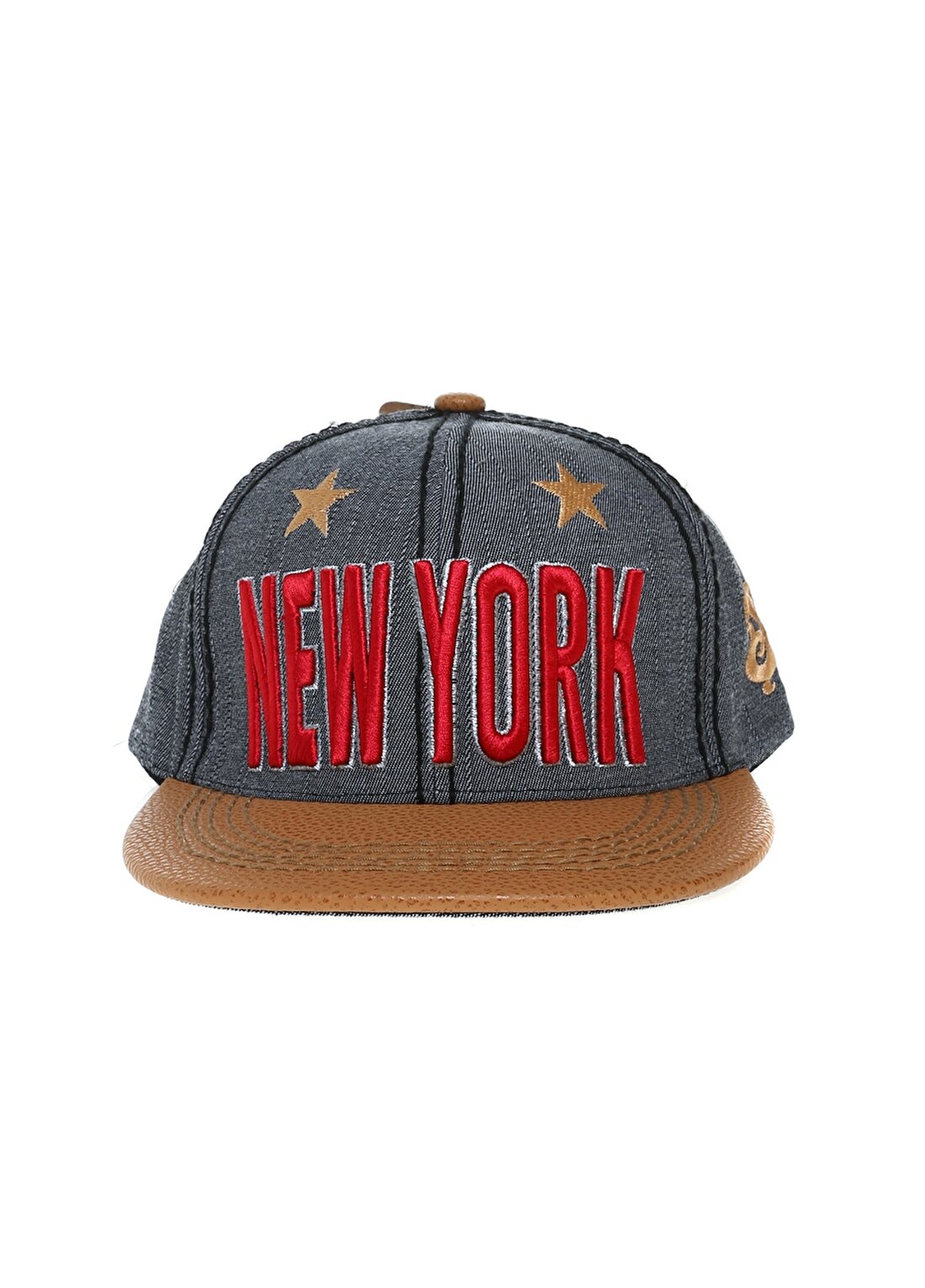 Fonem New York Yazı Nakışlı Yıldız Desenli Gri Şapka