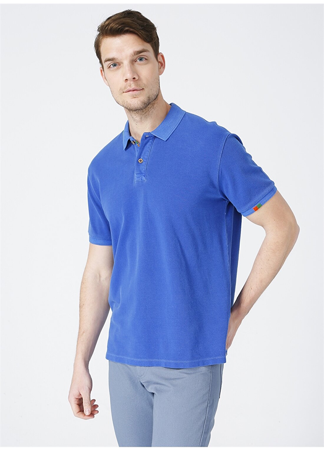 Network Polo Yaka Düz Mavi Kısa Kol Erkek T-Shirt