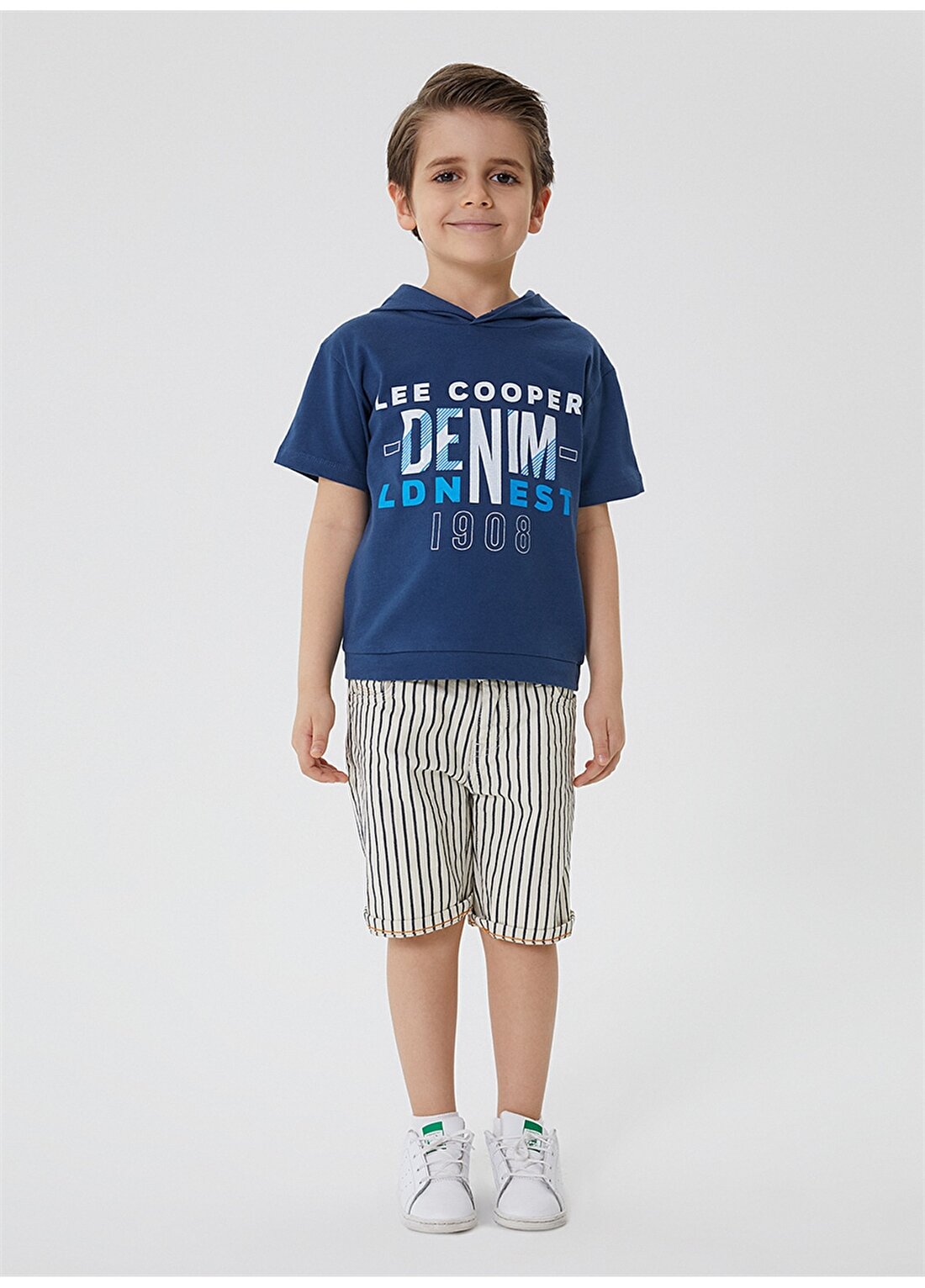 Lee Cooper Kapüşonlu Kısa Kol Baskılı Mavi Erkek Çocuk T-Shirt