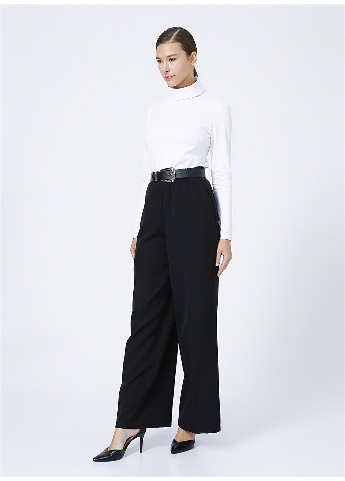 Fabrika Normal Bel Geniş Fit Siyah Kadın Pantolon - ZION