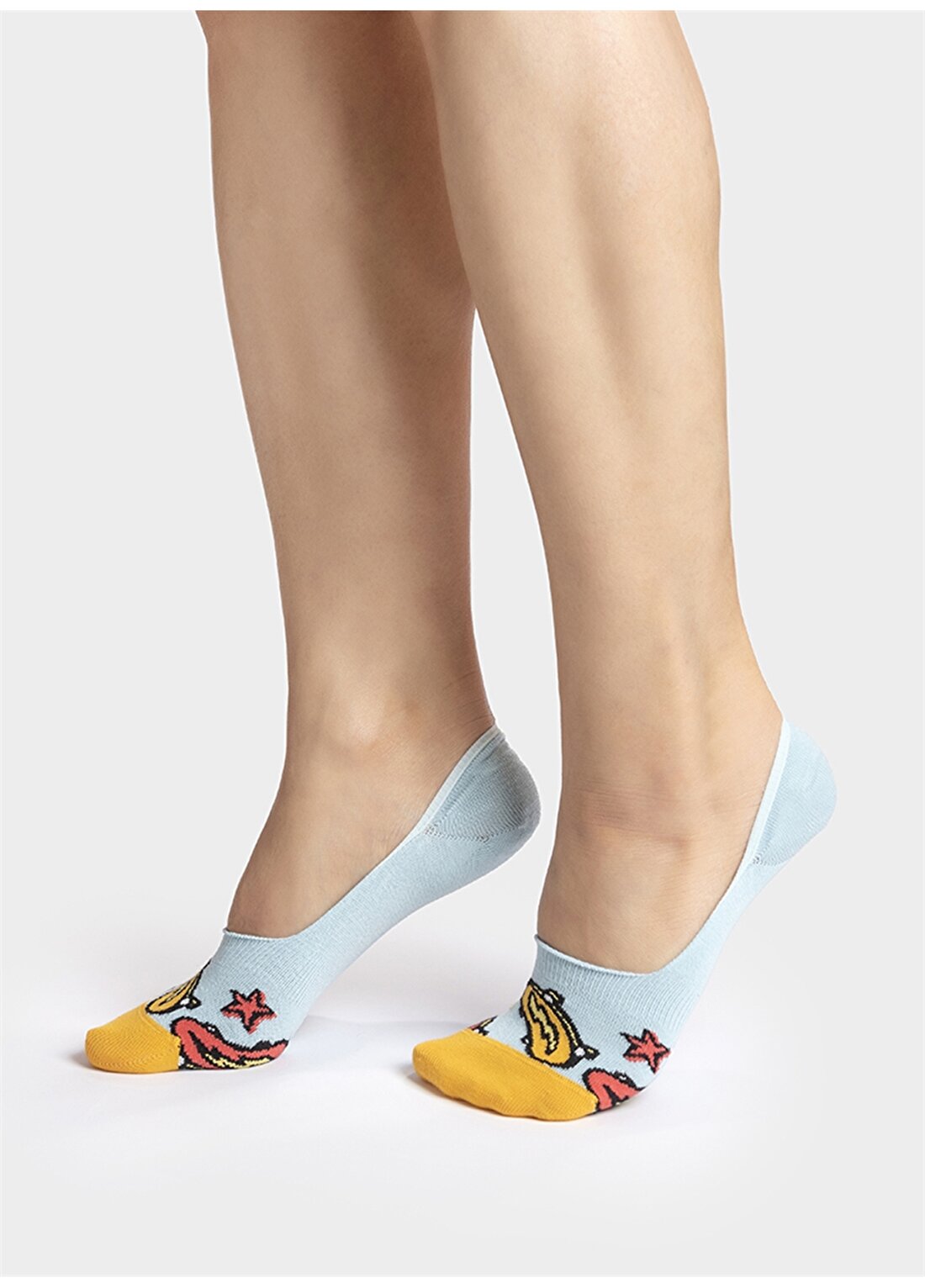 ONE TWO Socks Desenli Mavi Kadın Babet Çorabı