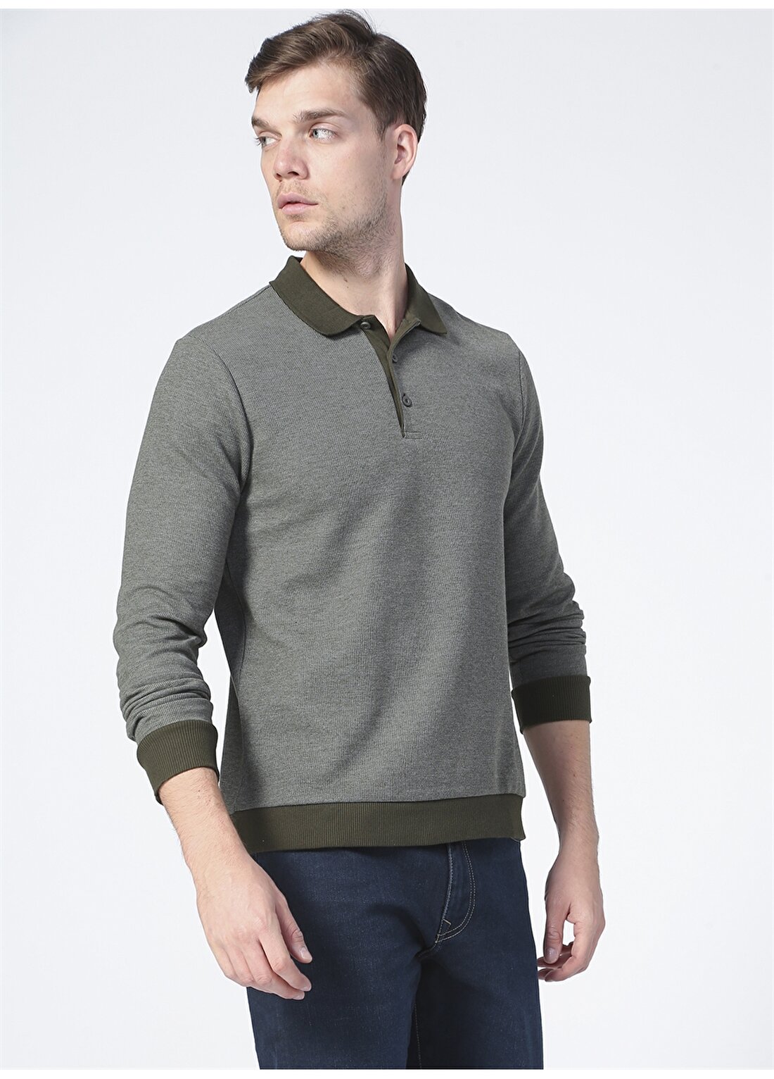 Fabrika Comfort Polo Yaka Regular Fit Haki Erkek Sweatshirt