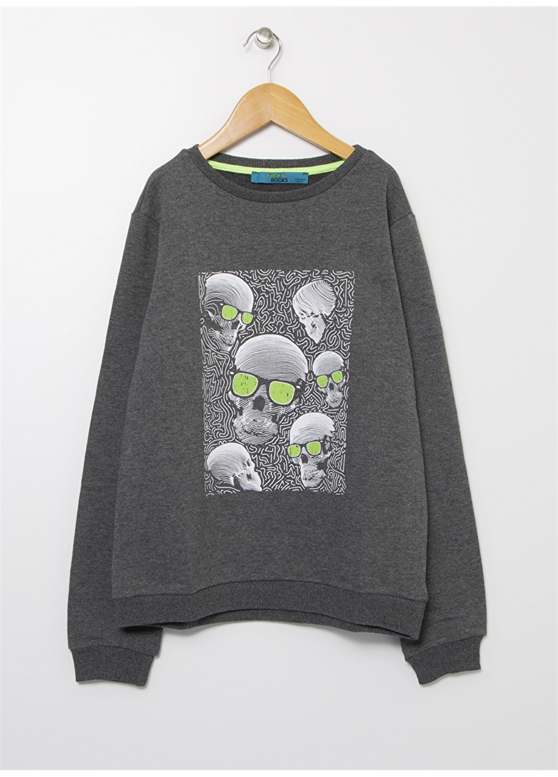 Funky Rocks Bisiklet Yaka Standart Kalıp Baskılı Antrasit Melanj Erkek Çocuk Sweatshirt - Tm-38