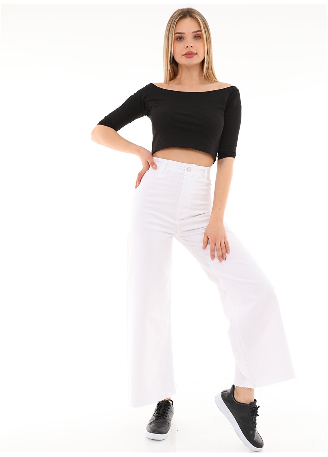 Darkly Jeans Süper Yüksek Bel Oversize Beyaz Kadın Dikişsiz Denim Pantolon