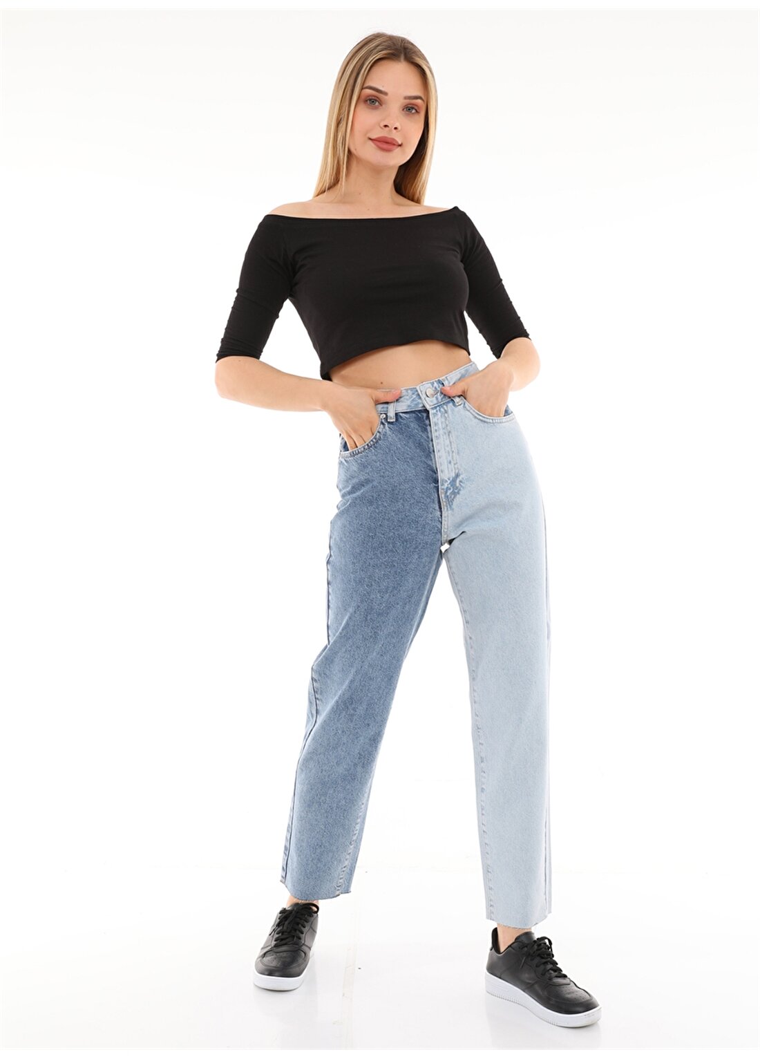 Darkly Jeans Süper Yüksek Bel Mom Fit Kırpık Paça Açık Mavi Kadın Denim Pantolon