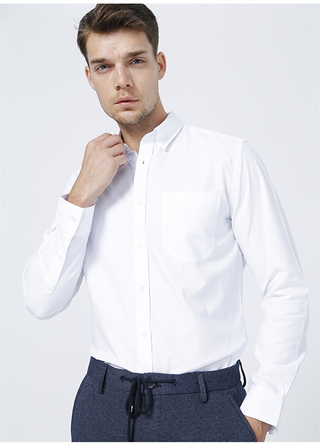 Fabrika Slim Fit Gömlek Yaka Düz Beyaz Erkek Gömlek ROBERTO