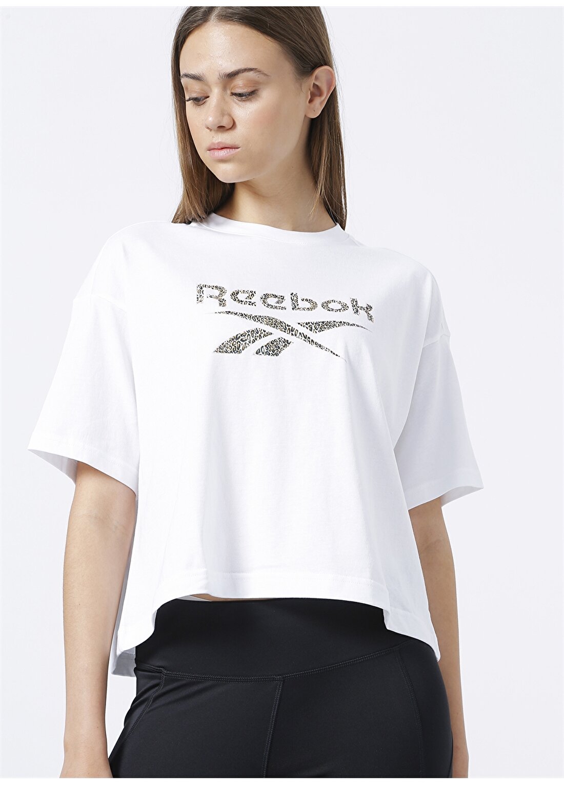 Reebok H41352 Cl Ap Graphic Bisiklet Yaka Oversized Beyaz Kadın T-Shirt