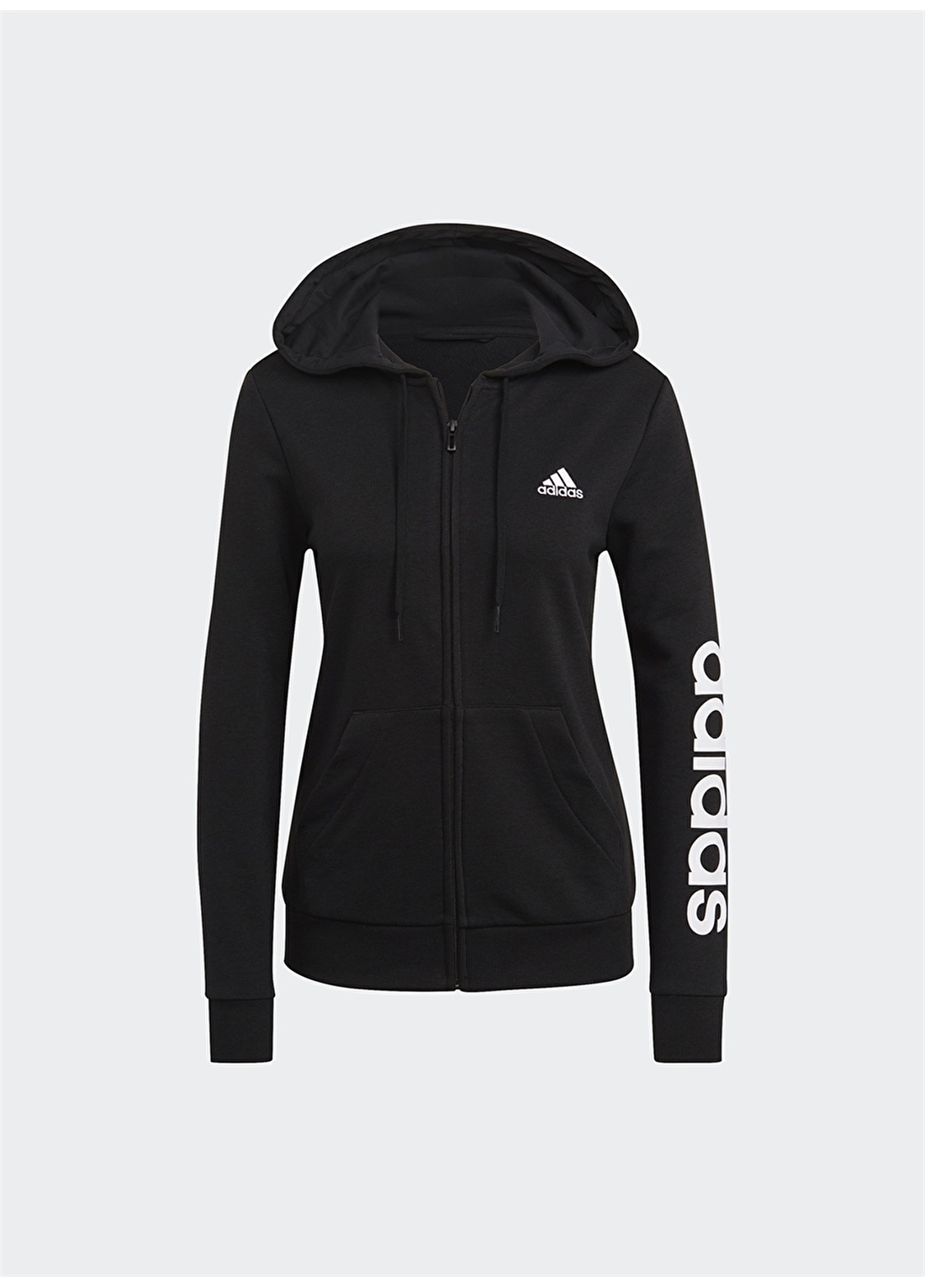 Adidas Gl0791 W Lin Ft Fz Hd Kapüşonlu Normal Kalıp Siyah - Beyaz Kadın Zip Ceket