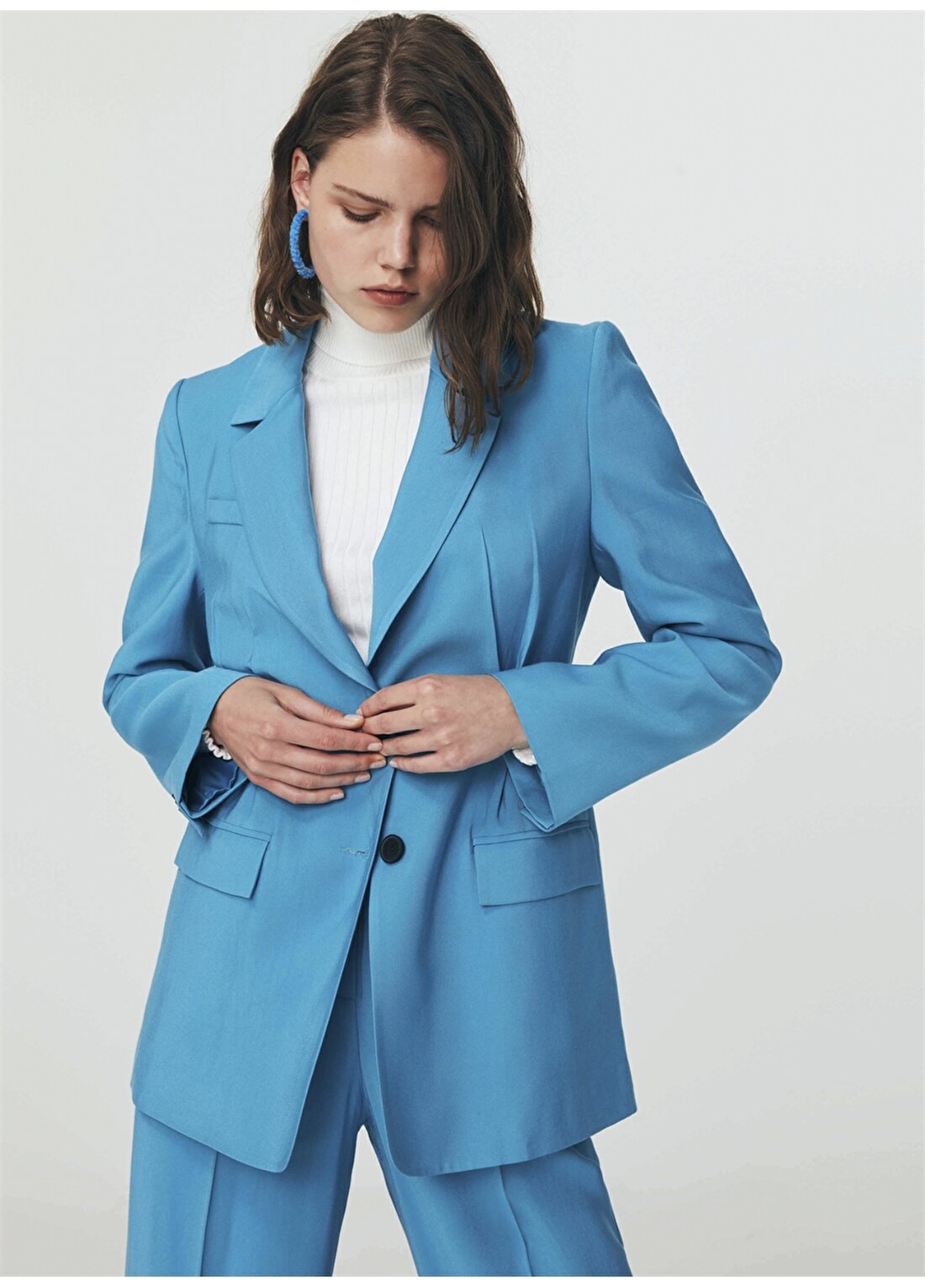 Twist TW6210106001089 Ceket Yaka Uzun Kol Mavi Kadın Blazer