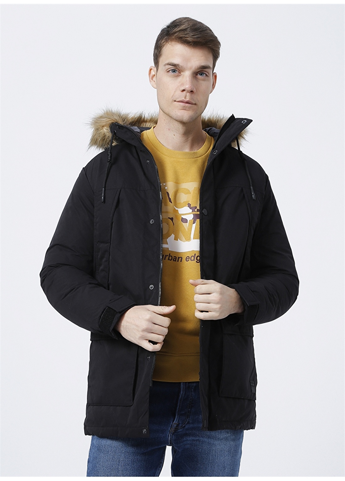 Jack & Jones 12190042_Jjsuper Düz Yaka Regular Fit Düz Siyah Erkek Mont