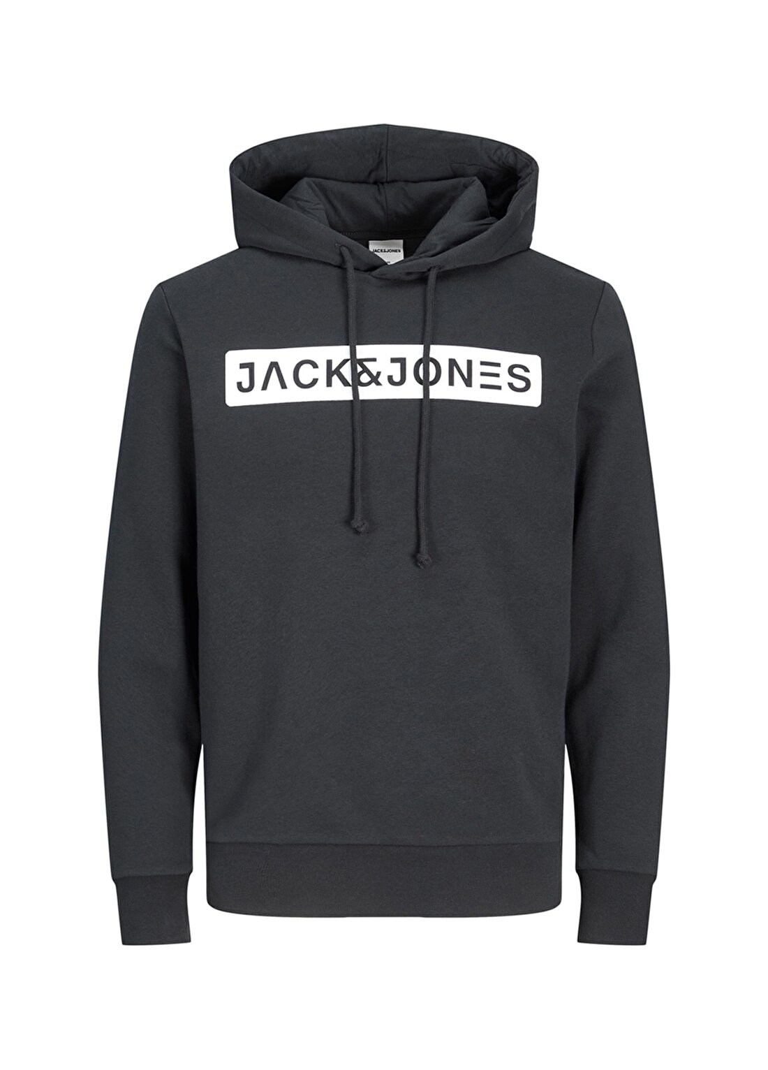 Jack & Jones 12201860_Jcoreason Sweat Hood Kapüşonlu Uzun Kollu Regular Fit Baskılı Koyu Siyah Erke