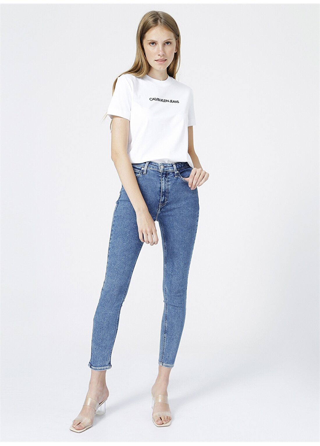 Calvin Klein Jeans Normal Bel Skinny Fit Düz Mavi Kadın Denim Pantolon HIGH RISE SKINNY