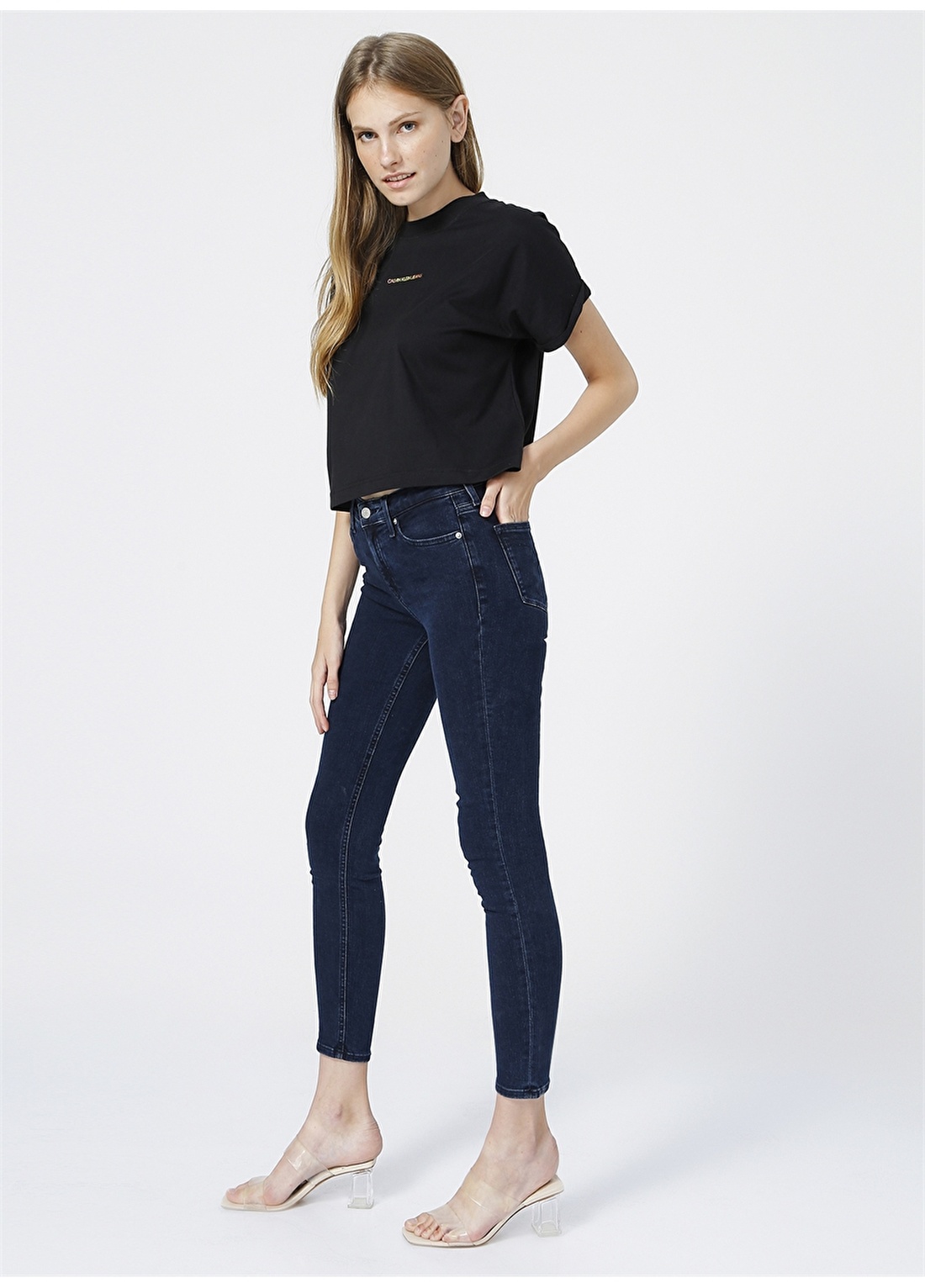 Calvin Klein Jeans Normal Bel Skinny Fit Düz Mavi Kadın Denim Pantolon MID RISE SKINNY