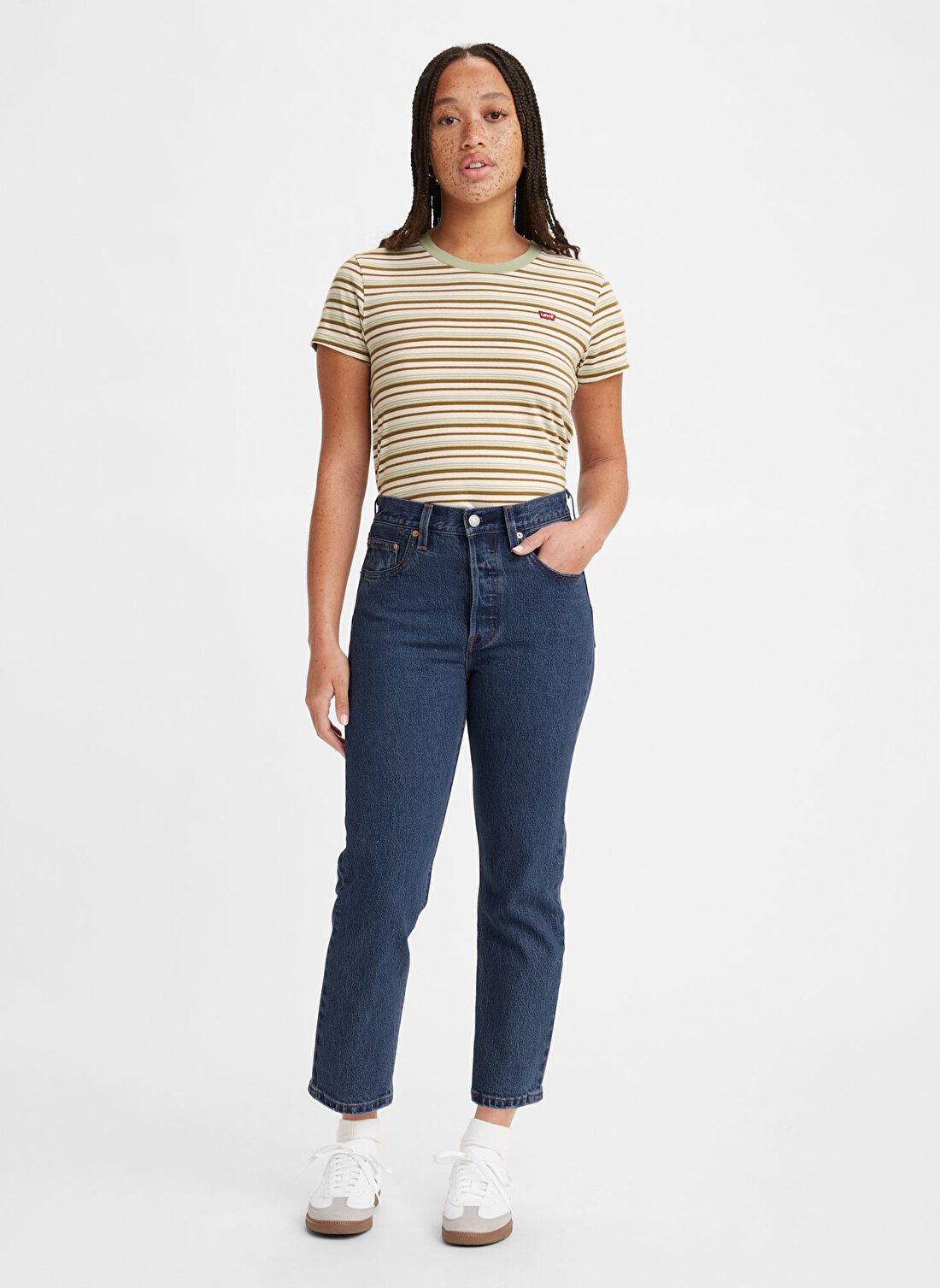 Levis 501  Crop Salsa İndigo Yüksek Bel Normal Kadın Denim Pantolon STONEWASH