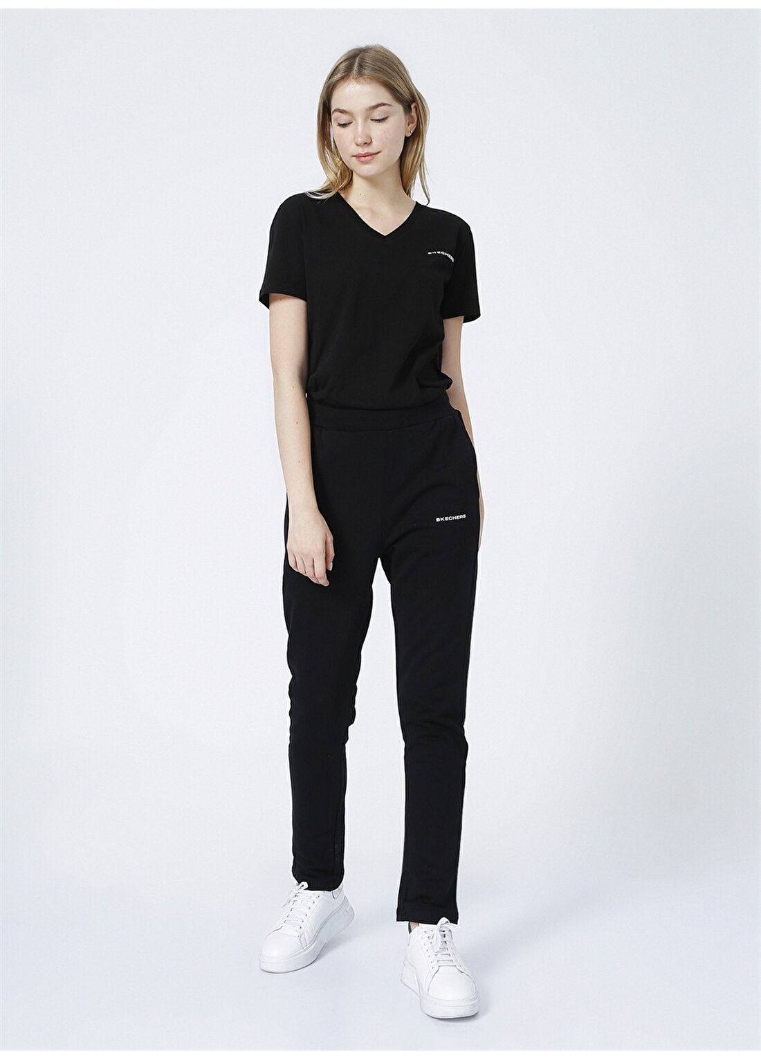 Skechers S212185-001 New Basics W Slim Pant Lastikli Slim Fit Düz Siyah Kadın Eşofman Altı