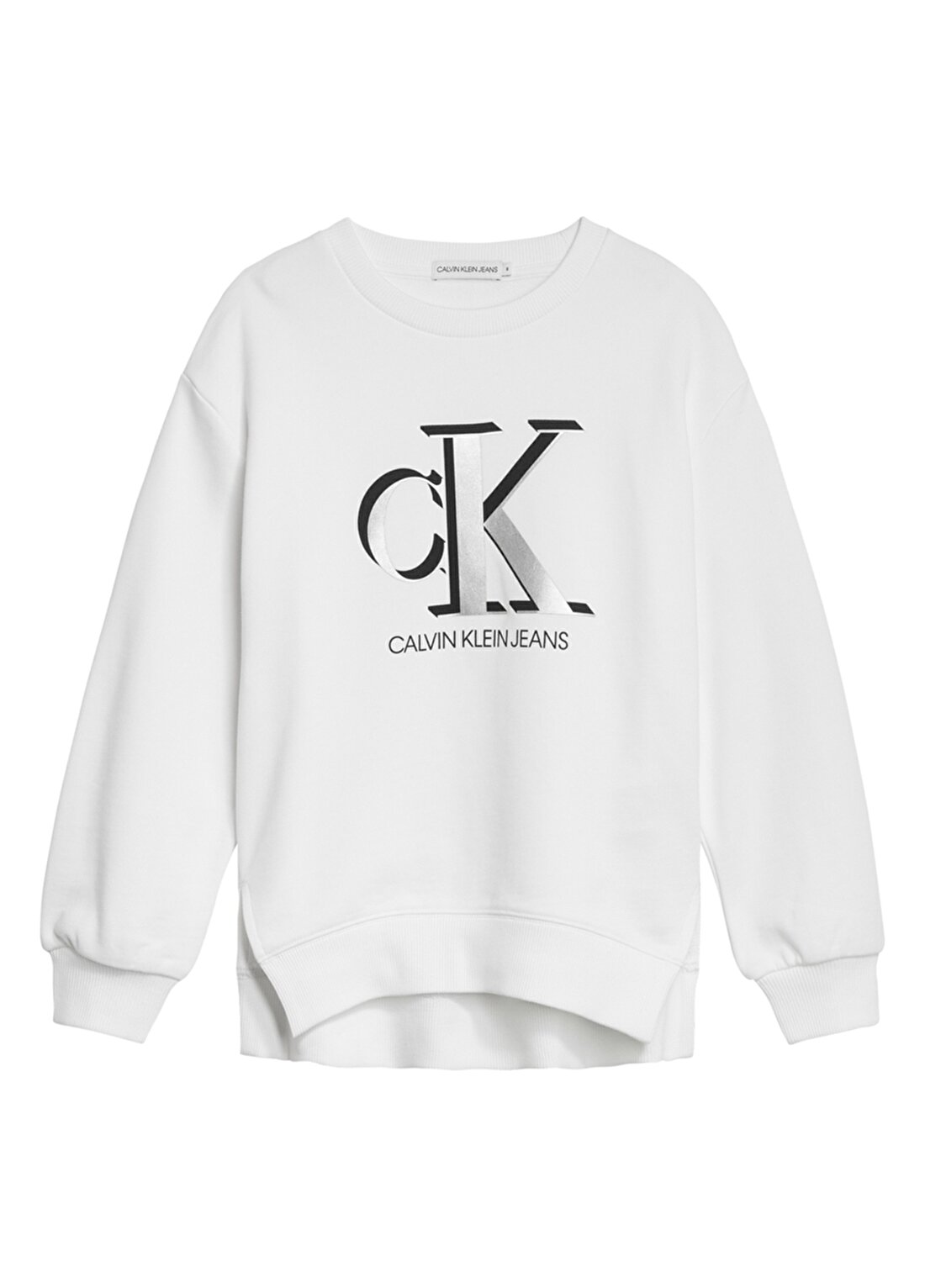 Calvin Klein IG0IG01005YAF Beyaz O Yaka Kız Çocuk Baskılı Sweatshirt