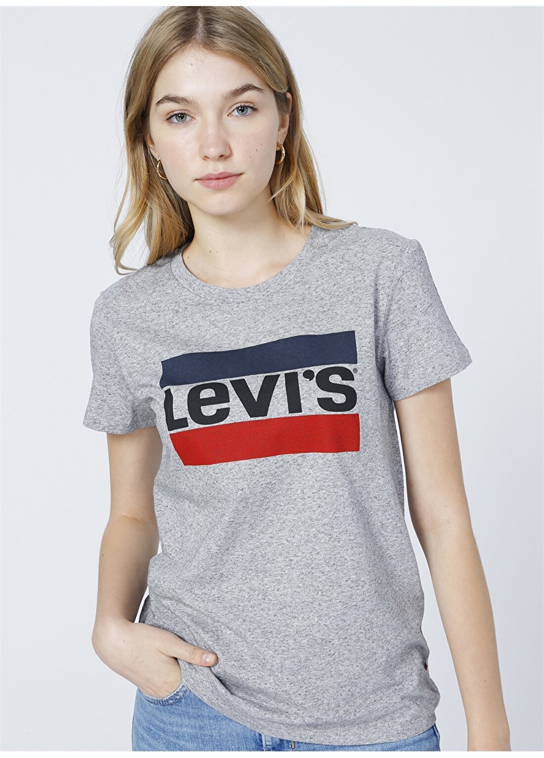 Levis Lse The Perfect Tee Sportswear Logo Bisiklet Yaka Logolu Gri Kadın T-Shirt