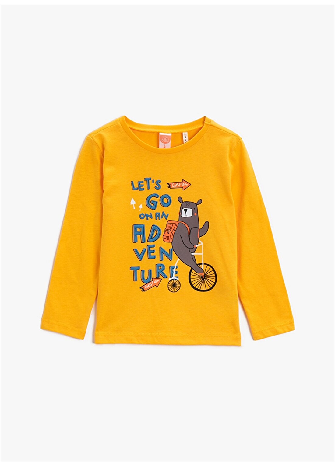 Koton Bisiklet Yaka Uzun Baskılı Sarı Erkek Çocuk T-Shirt