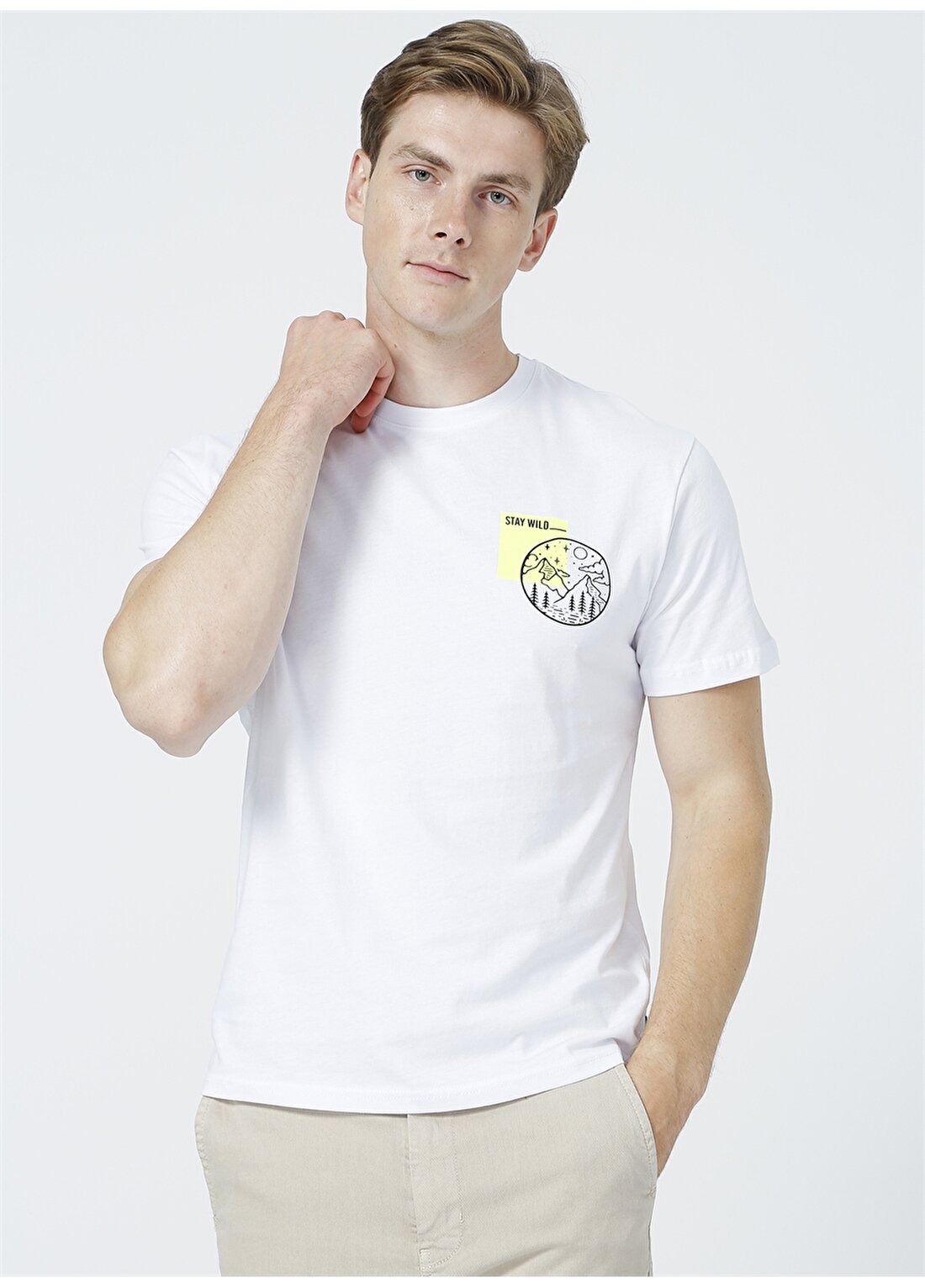 Only & Sons O Yaka Baskılı Koyu Beyaz Erkek T-Shirt