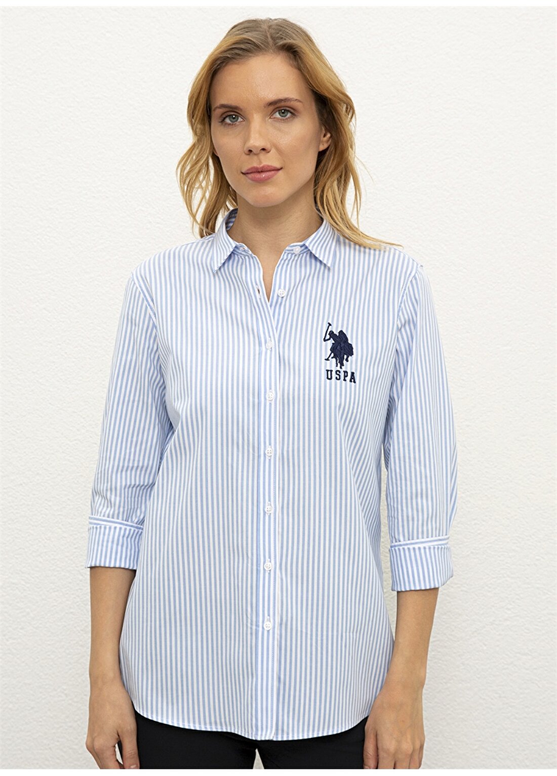U.S. Polo Assn. Çizgili Açık Mavi Kadın Gömlek