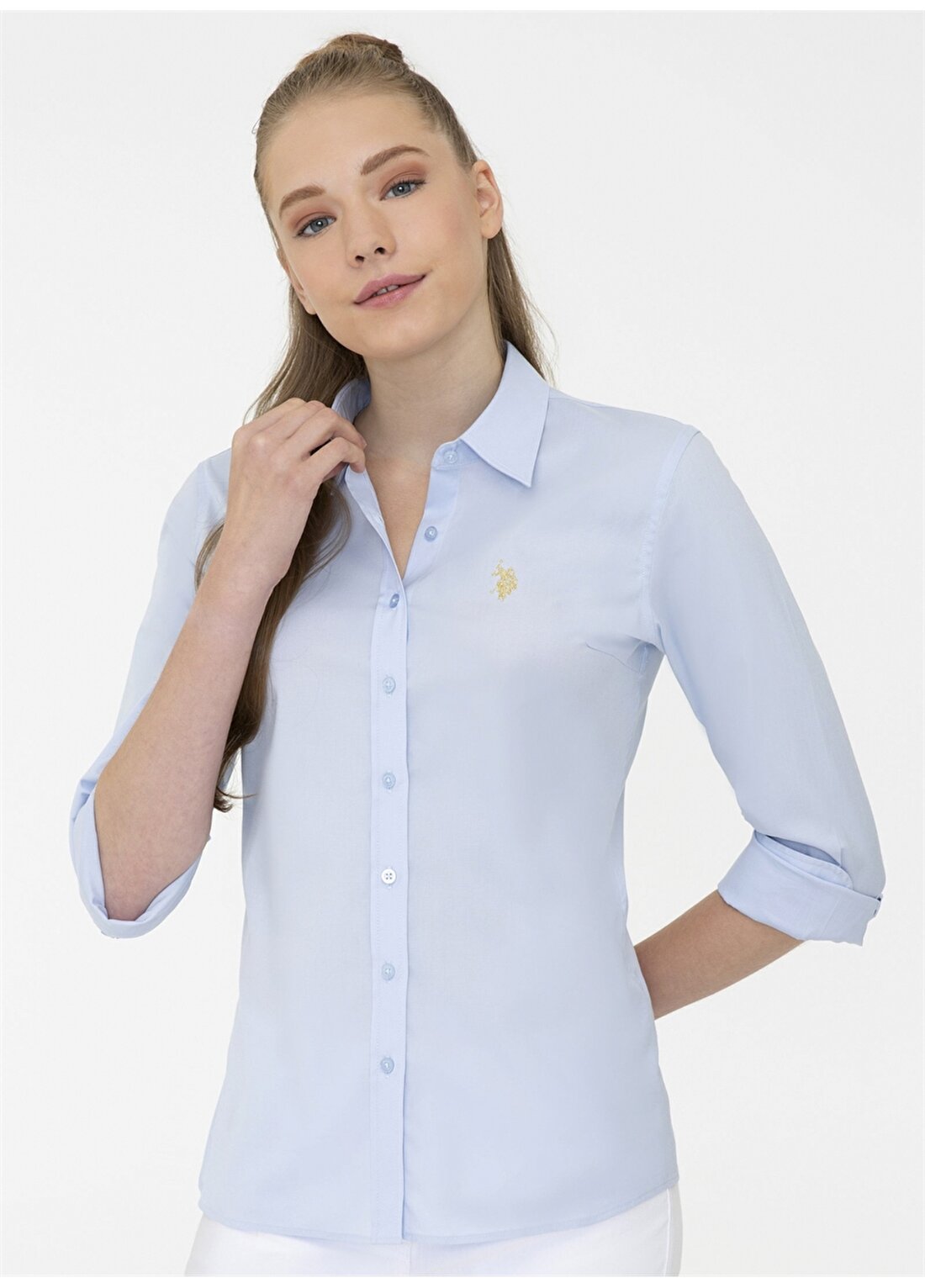 U.S. Polo Assn. Gömlek Yaka Açık Mavi Kadın Gömlek SALY021K