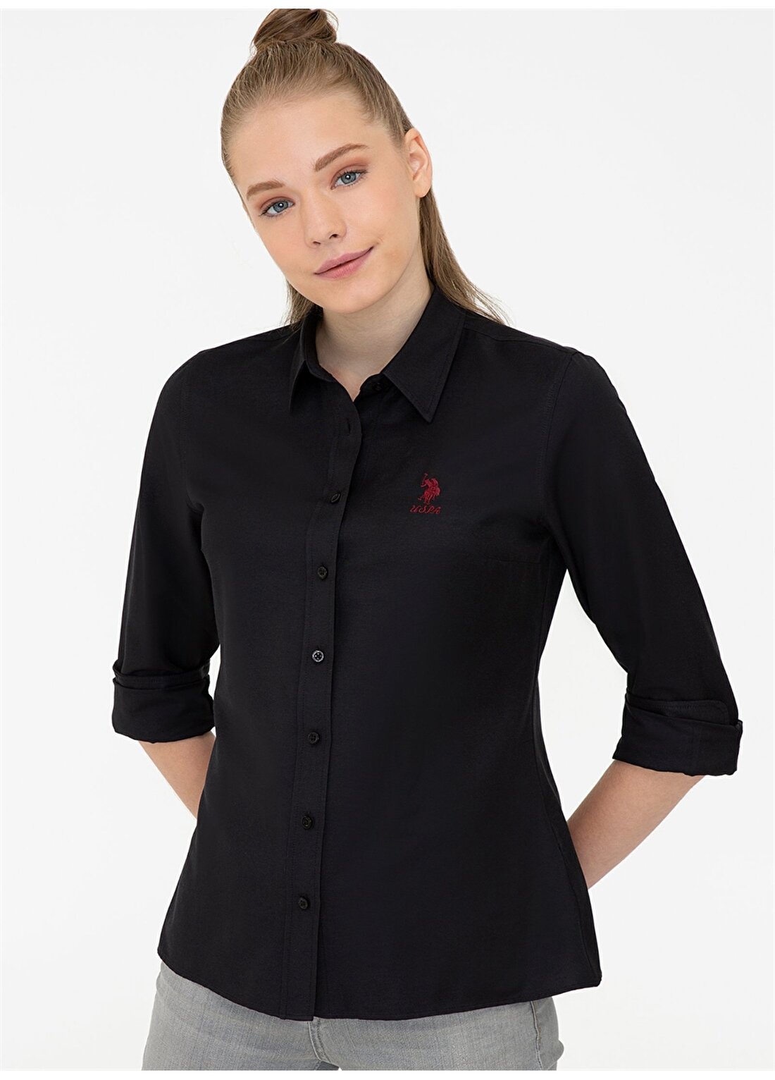 U.S. Polo Assn. Gömlek Yaka Siyah Kadın Gömlek WOX021K