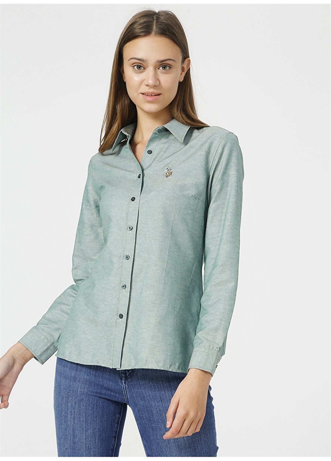 U.S. Polo Assn. Gömlek Yaka Koyu Yeşil Kadın Gömlek WOXCOLOR021K