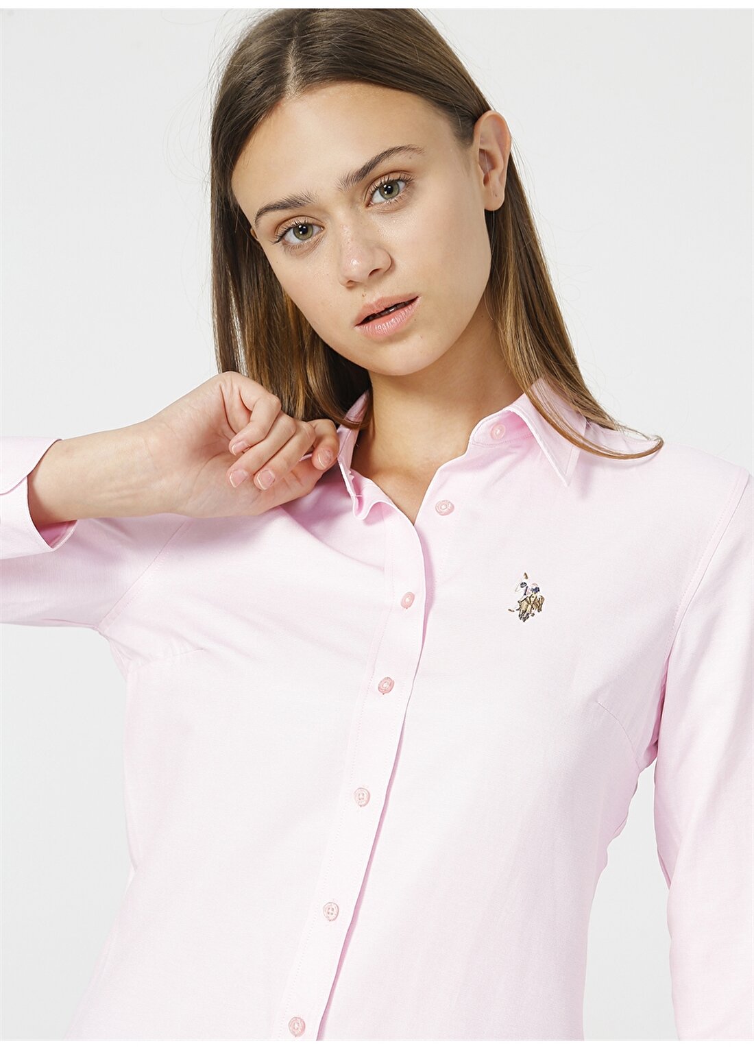 U.S. Polo Assn. Gömlek Yaka Açık Pembe Kadın Gömlek WOXCOLOR021K