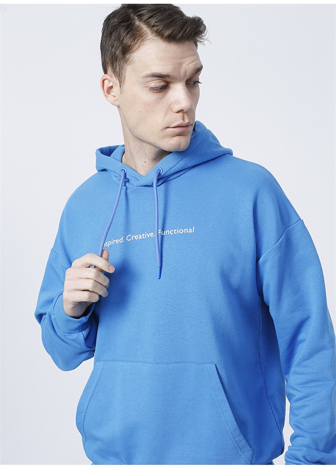 Fabrika Sports S-Factor Kapüşonlu Uzun Kollu Oversize Düz Mavi Erkek Sweatshirt