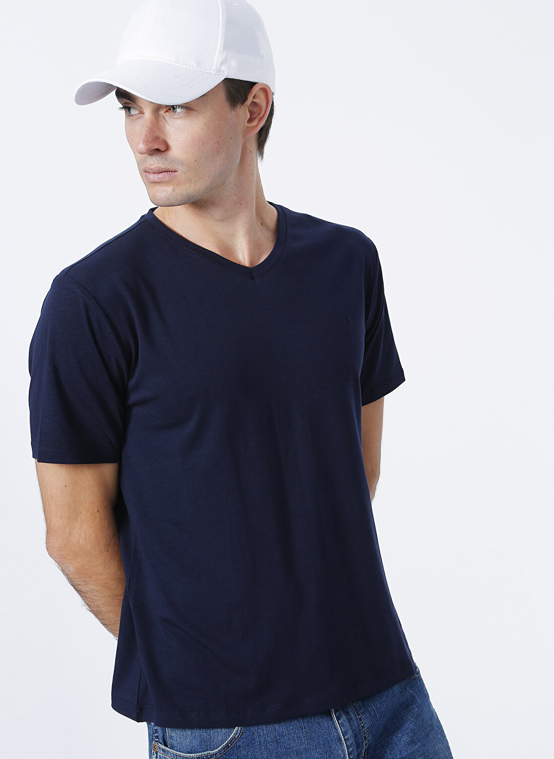 Fabrika Lacivert Erkek Basic Modal T-Shirt ROMEO-V 