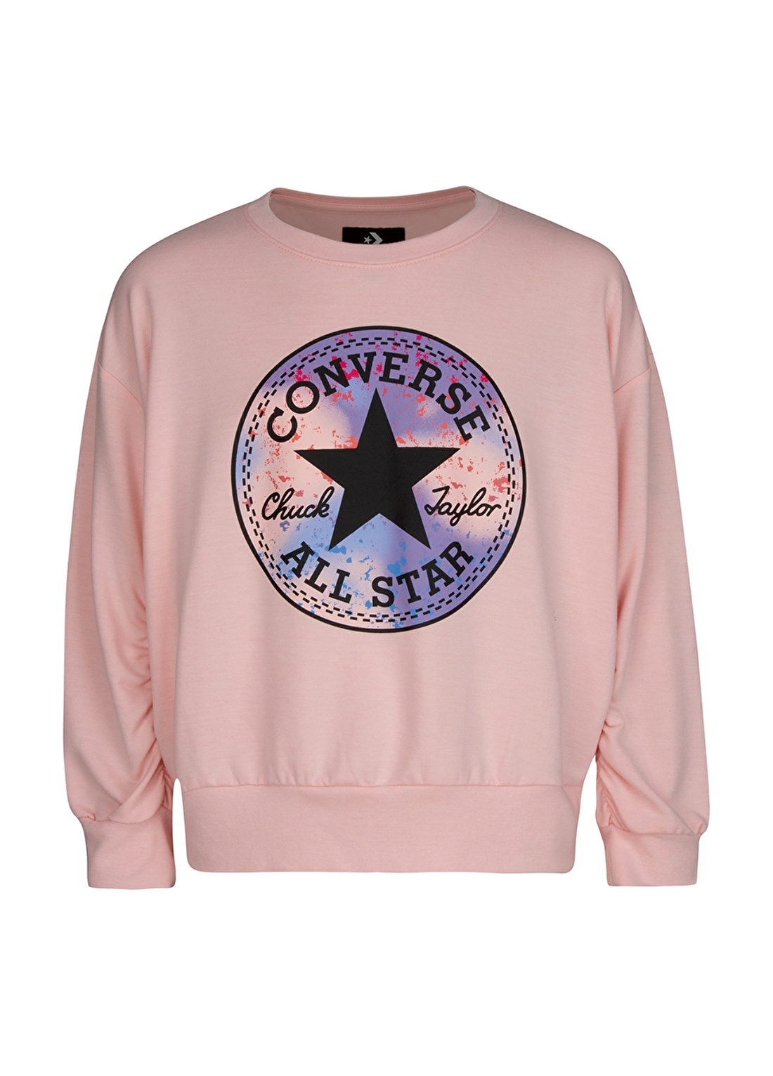 Converse 4Cb744-A0Z Cnvg Ruched Chuck Patch Bisiklet Yaka Lastikli Normal Kalıp Baskılı Pembe Kız Çocuk Sweatshirt