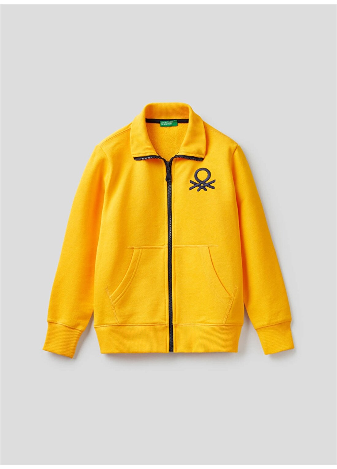 Benetton Sarı Logolu Bisiklet Yaka Erkek Çocuk Sweatshirt