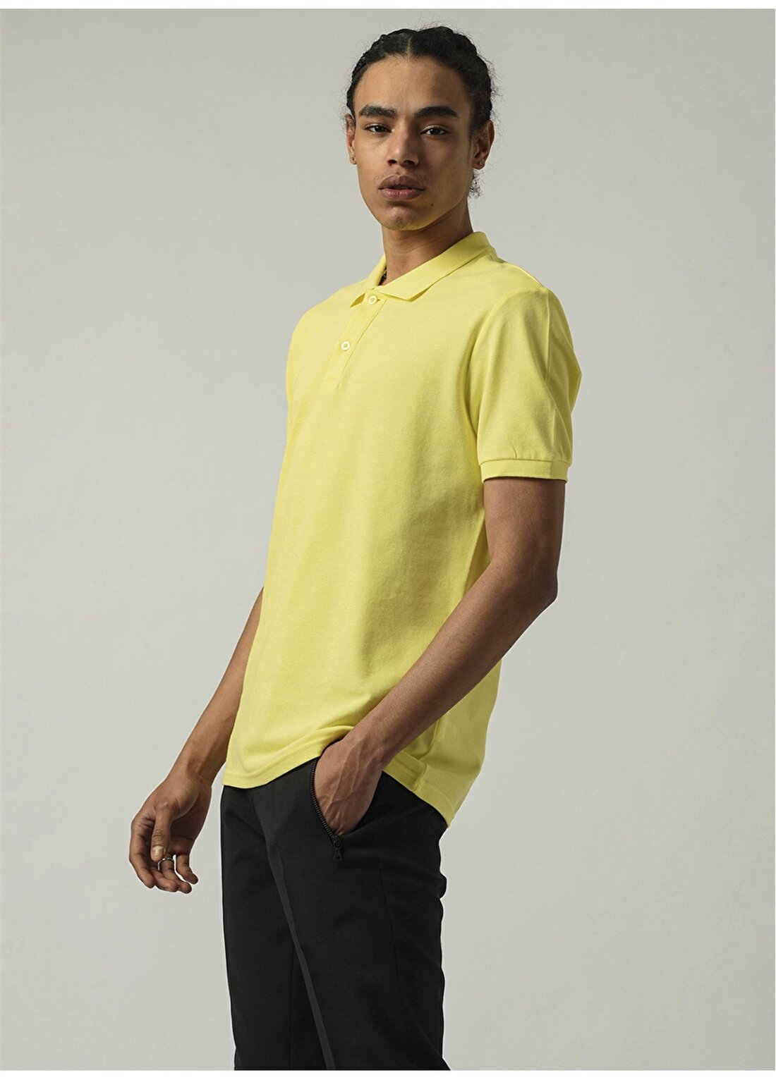 People By Fabrika Polo Yaka Kısa Kollu Düz Sarı Erkek T-Shirt