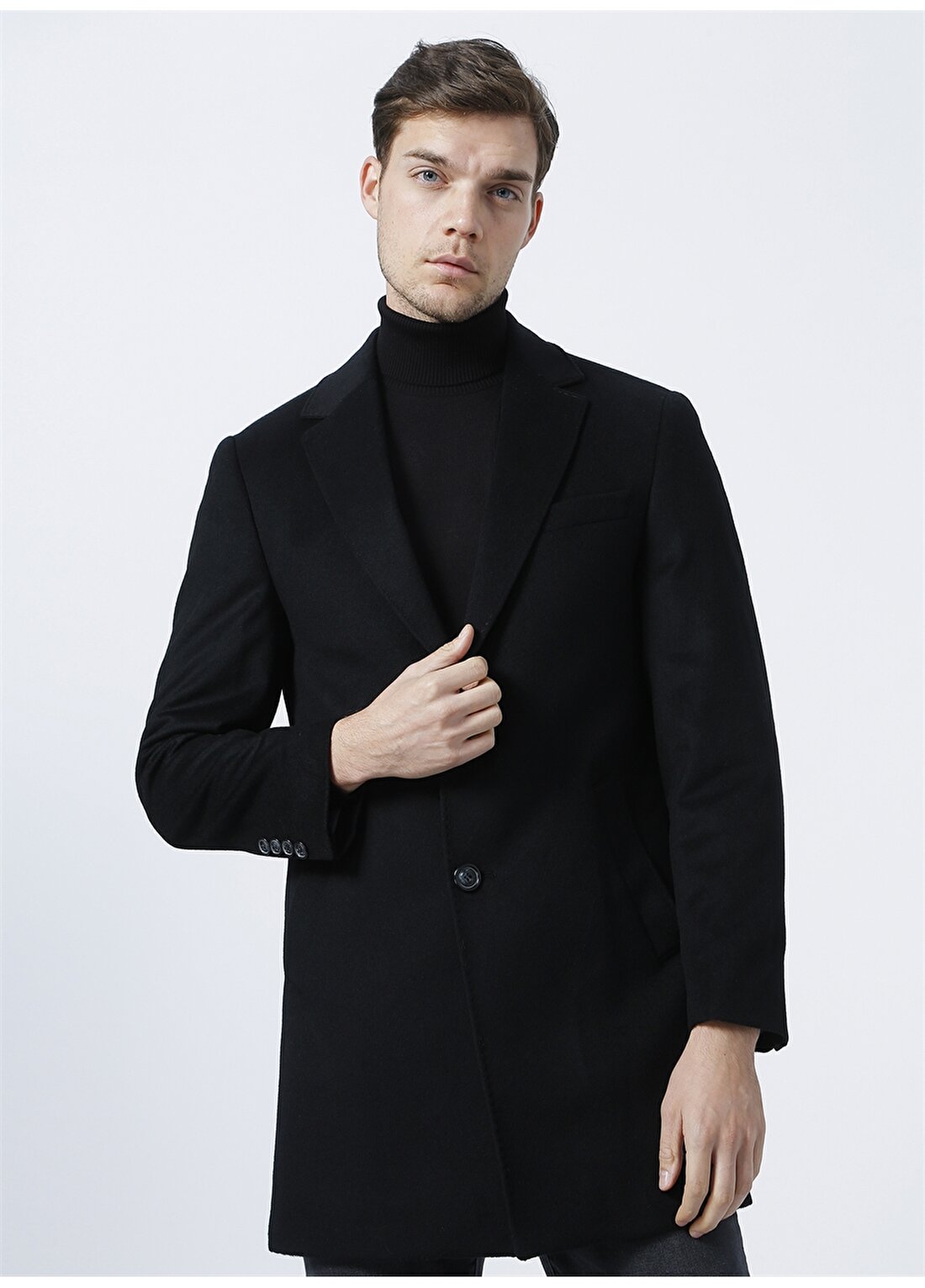 Beymen Business 4B0522100001 Mono Yaka Standart Kalıp Düz Siyah Erkek Palto