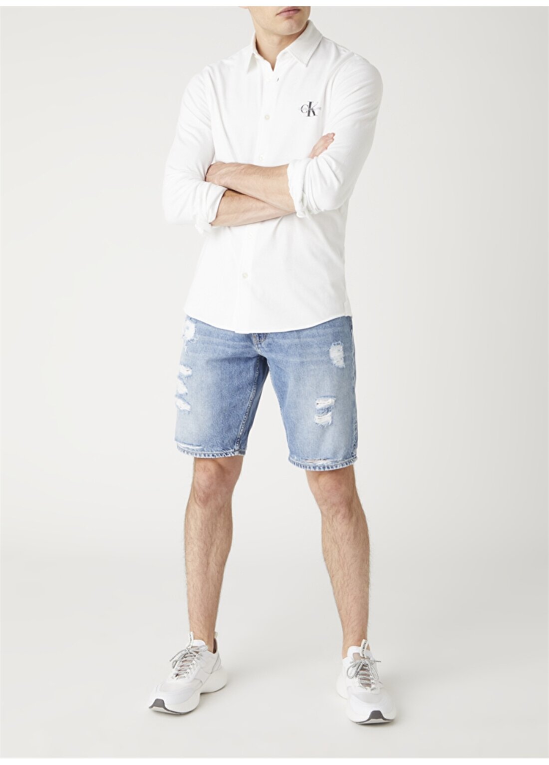 Calvin Klein Jeans Beyaz Erkek Düz Gömlek J30J318401YAF_KNITTED