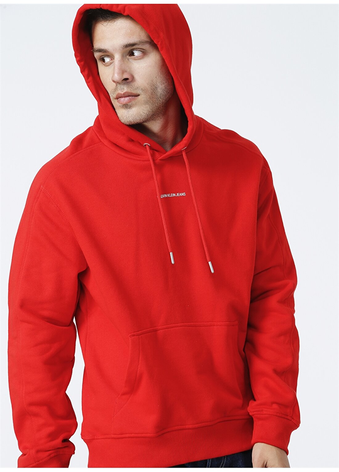 Calvin Klein Jeans Kırmızı Erkek Kapüşonlu Düz Sweatshirt J30J317388XCF_MICRO BRANDING HOODIE