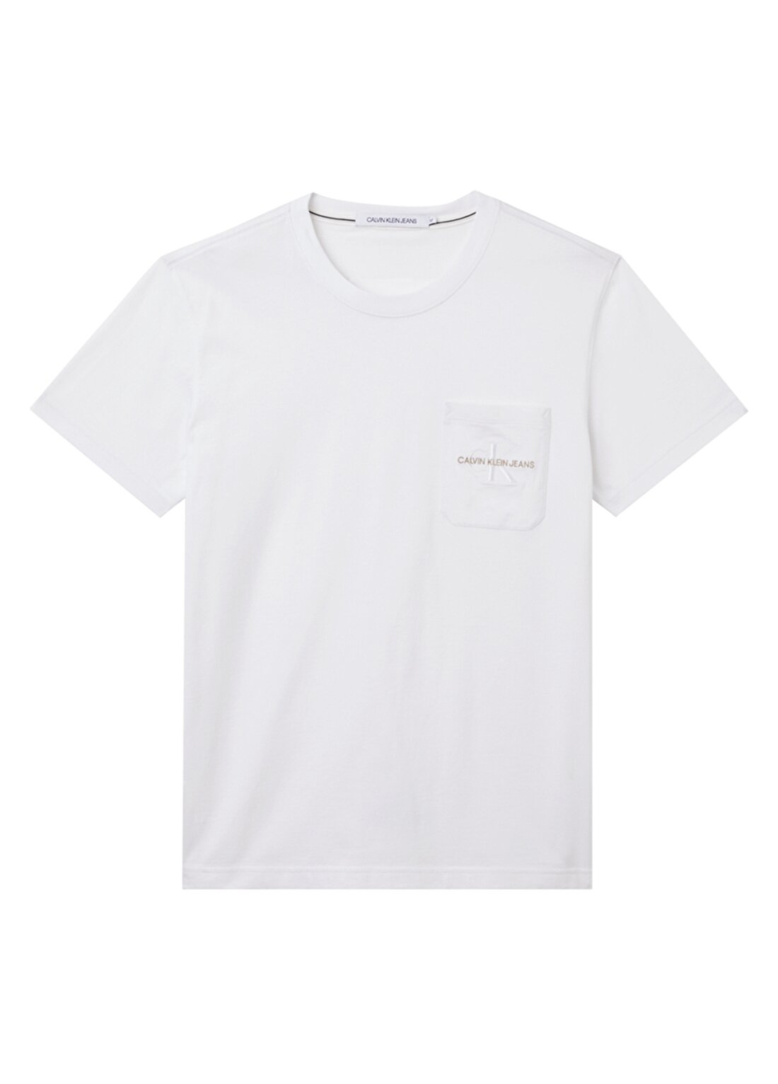 Calvin Klein Jeans Beyaz Erkek Bisiklet Yaka Düz T-Shirt J30J319098YAF_MONOGRAM EMBROIDERY