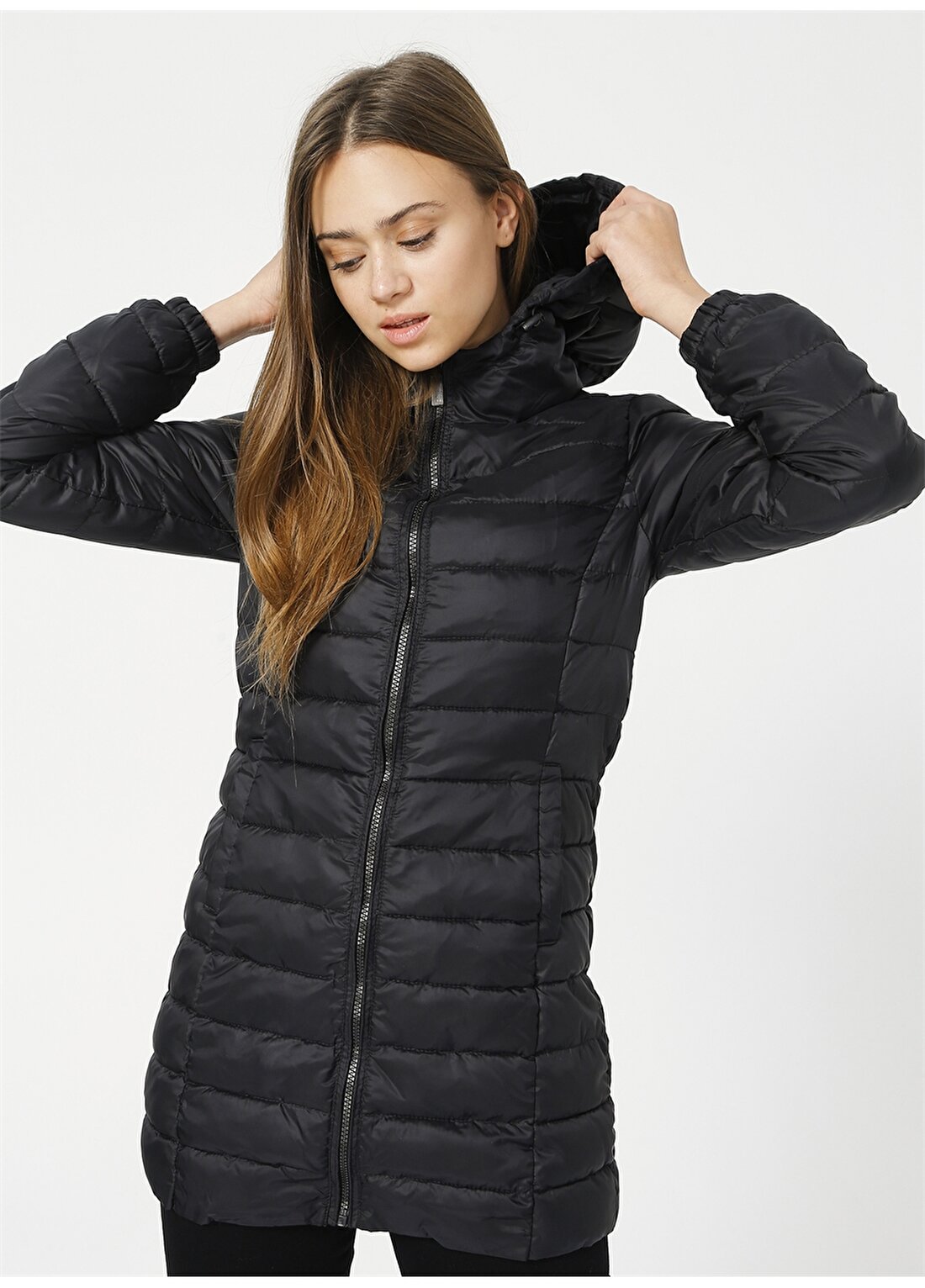 Only Siyah Kadın Mont Onlnewtahoe Quilted Hood Coat Otw