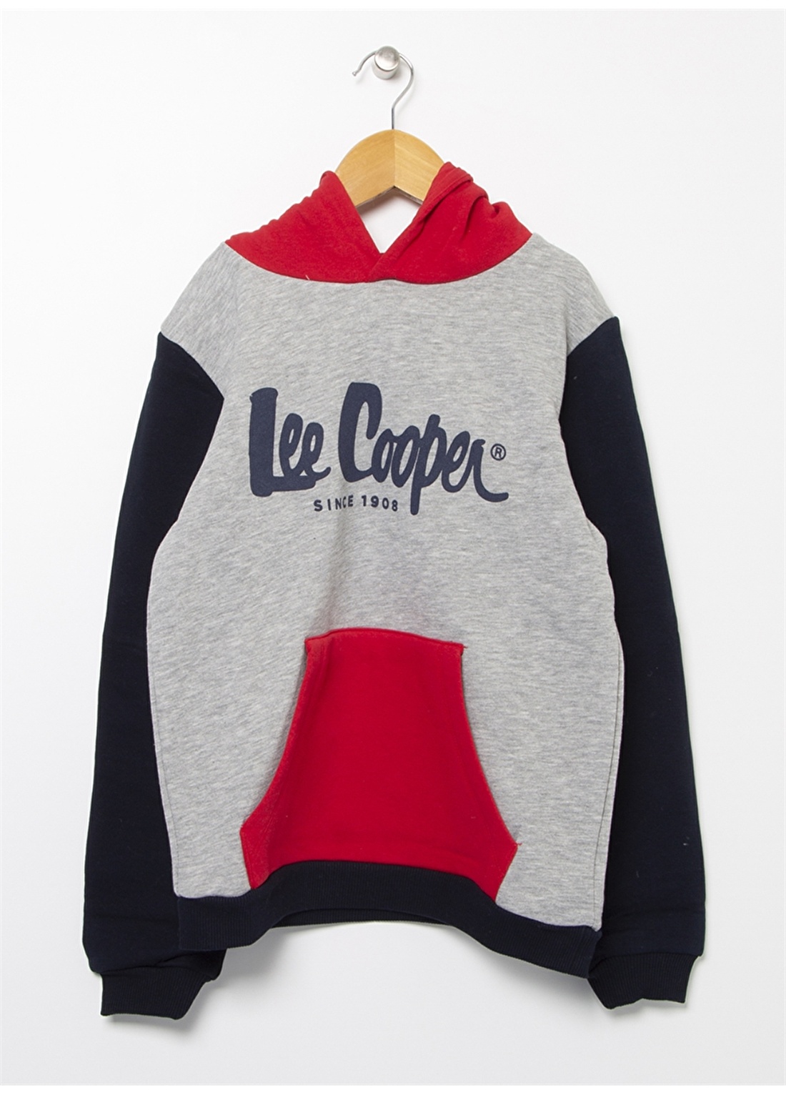 Lee Cooper 221 LCB 241001-7201 Gri Melanj Kapüşonlu Erkek Çocuk Baskılı Sweatshirt