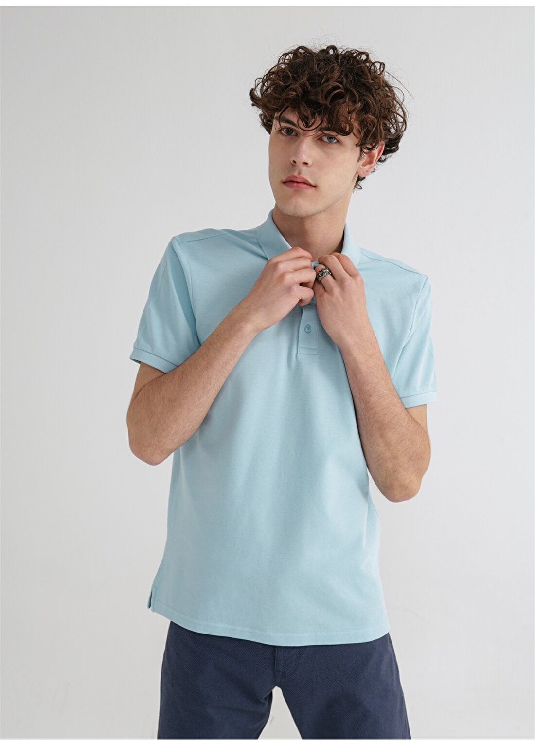 Limon Oscar21 Polo Yaka Basic Düz Açık Mavi Erkek T-Shirt