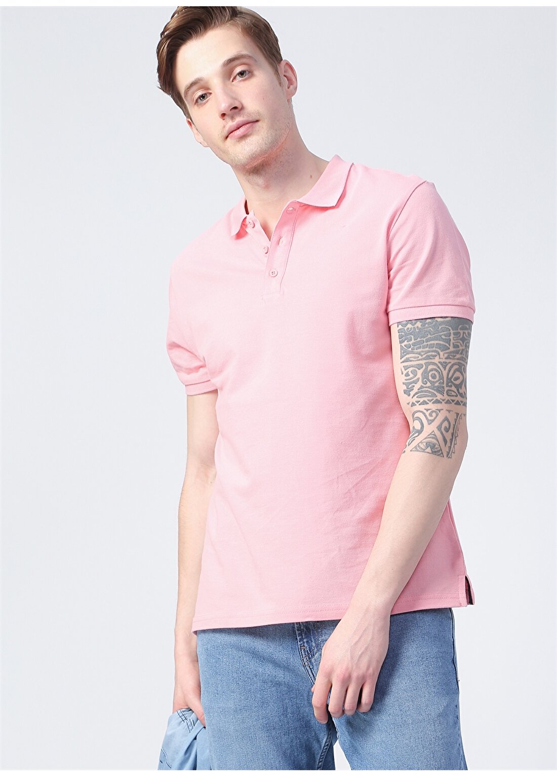 Limon Oscar21 Polo Yaka Basic Düz Pembe Erkek T-Shirt