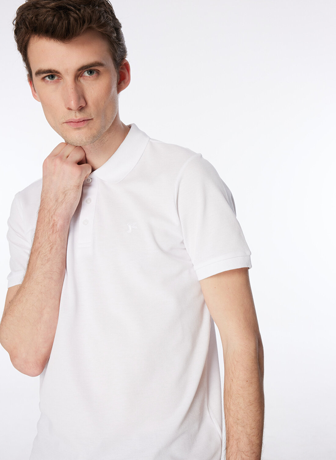 Fabrika   Basic Düz Beyaz Erkek Polo T-Shirt  -  BORAMIR-Y