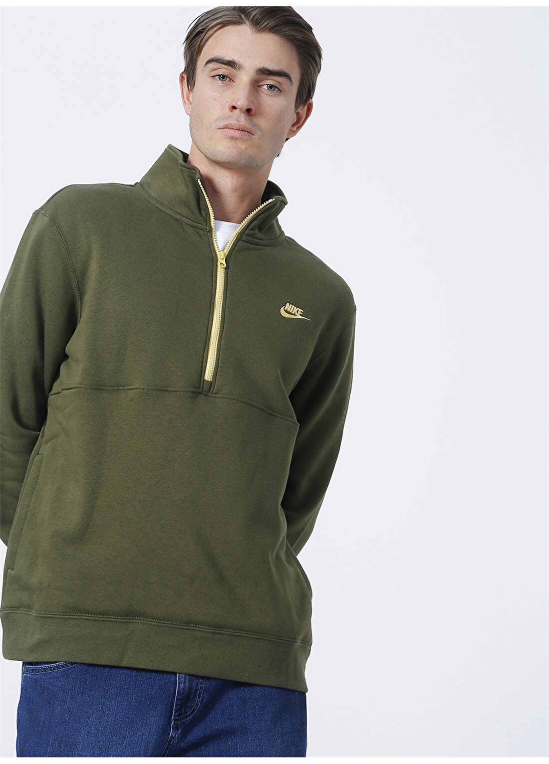 Nike Dd4732-326 M Nsw Club Bb Hz Top O Yaka Uzun Kollu Standart Kalıp Yeşil Erkek Sweatshirt