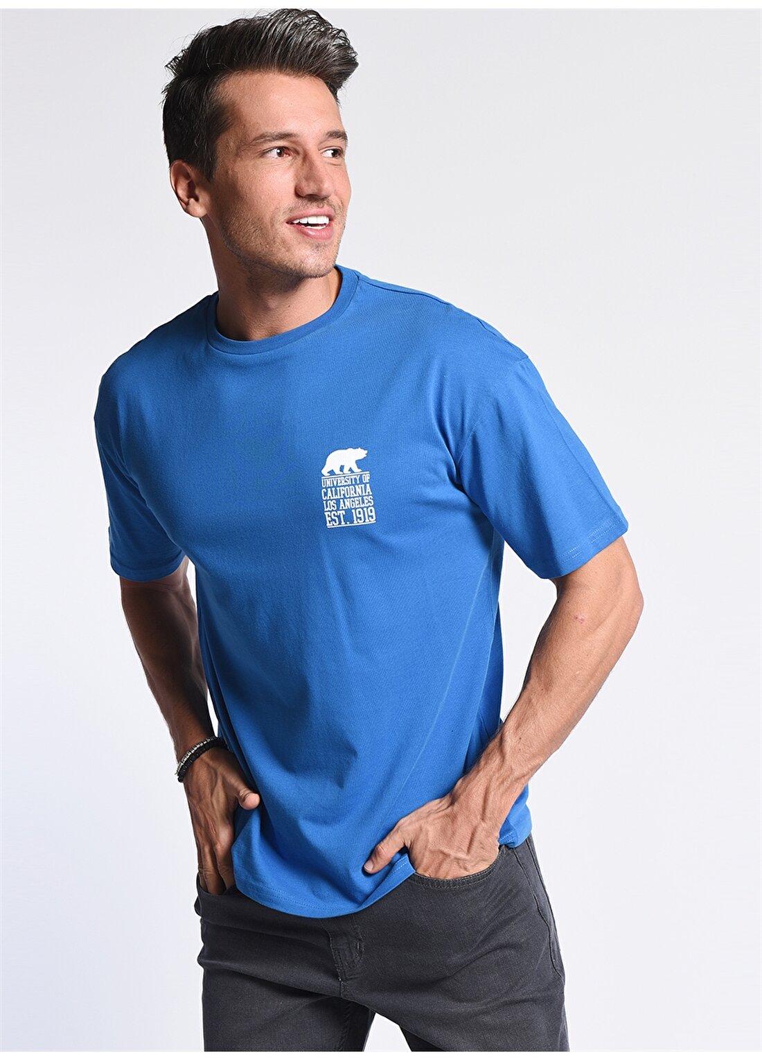 Ucla DIXON Bisiklet Yaka Oversize Baskılı Mavi Erkek T-Shirt
