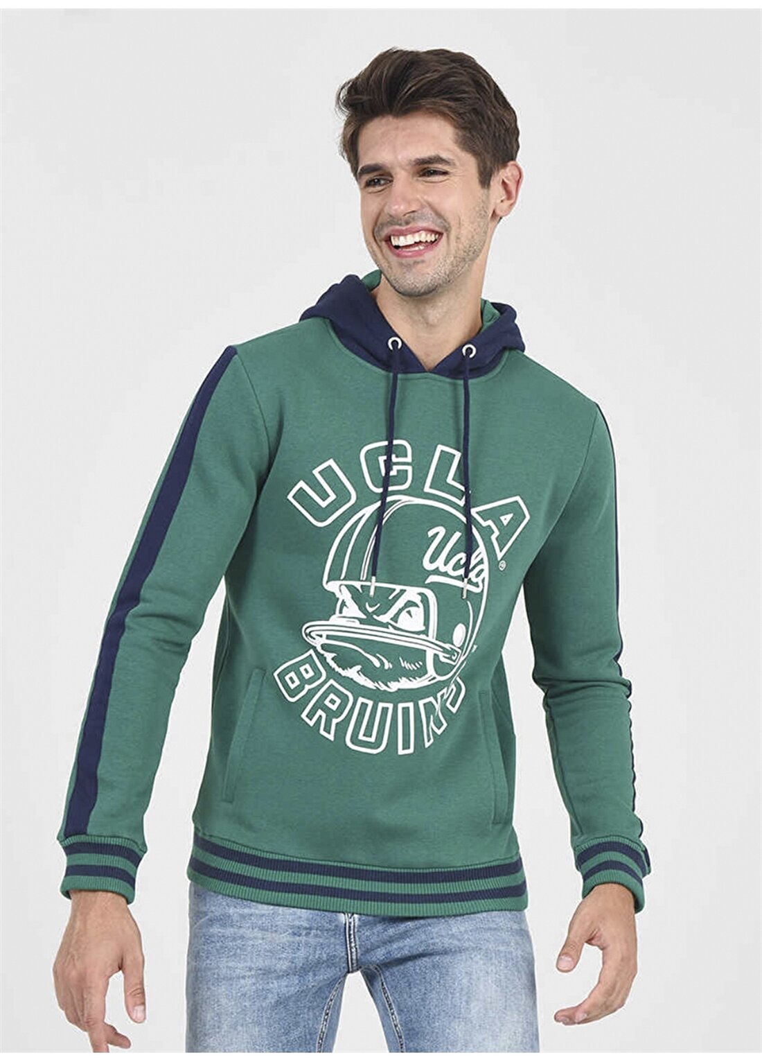 Ucla POINT Kapüşonlu Standart Kalıp Baskılı Yeşil Erkek Sweatshirt