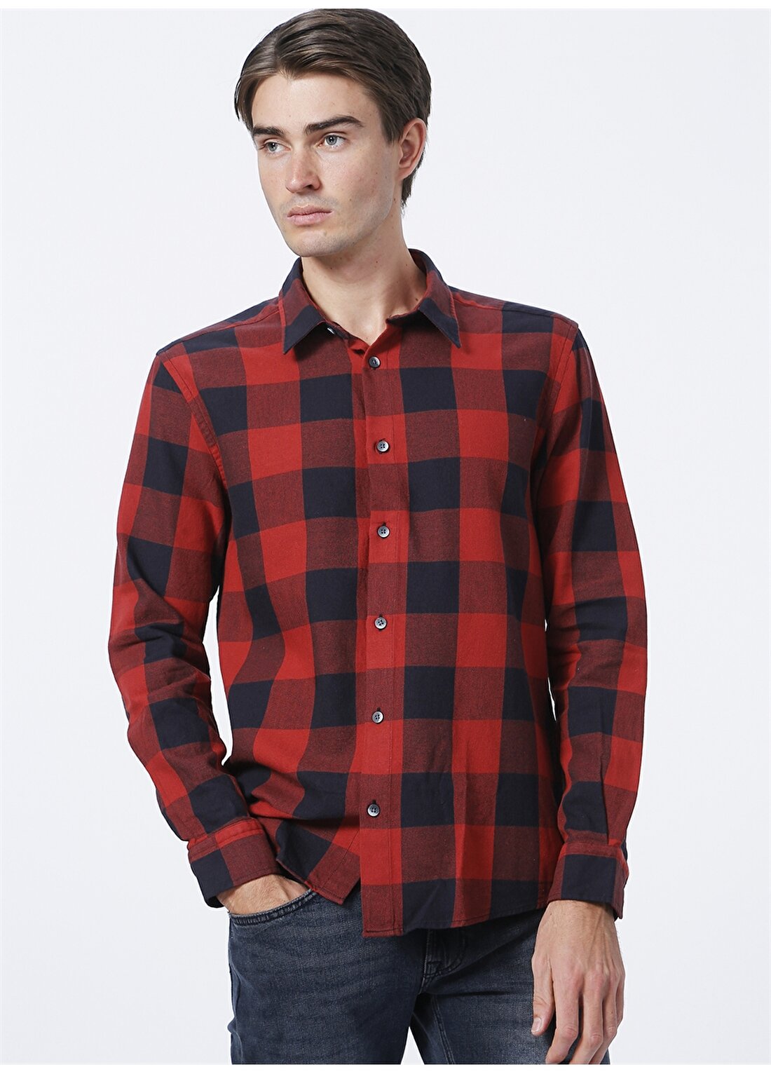 Wrangler W212041600_Long Sleeve Check Shirt Normal Kalıp Kareli Kırmızı Erkek Gömlek