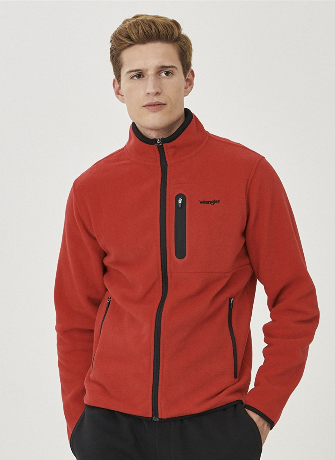 Wrangler Fermuarlı Regular Fit Düz Kırmızı Erkek Şardonlu Polar Sweatshirt W212981600_Full Zip 